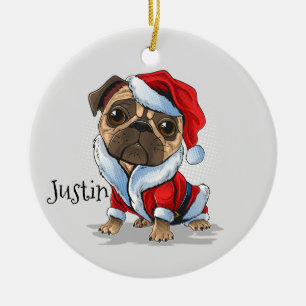 Christmas Santa Pug Ceramic Tree Decoration