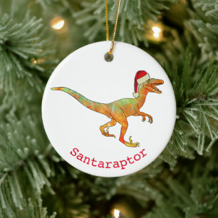 Christmas Santa Raptor Funny Velociraptor Dinosaur Ceramic Tree Decoration