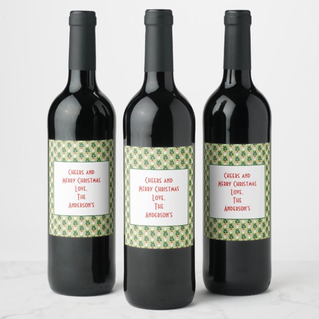 Christmas Santa Red Green Festive Personalised Wine Label (Bottles)