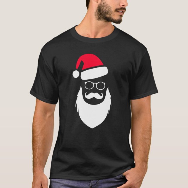 Christmas Santa Red Hat Beard Glasses And T-Shirt (Front)