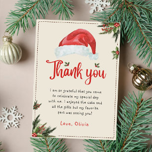 Christmas Santa Red Hat Birthday Thank You Card