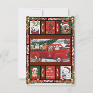 Christmas Santa Red Truck golden retriever Thank You Card