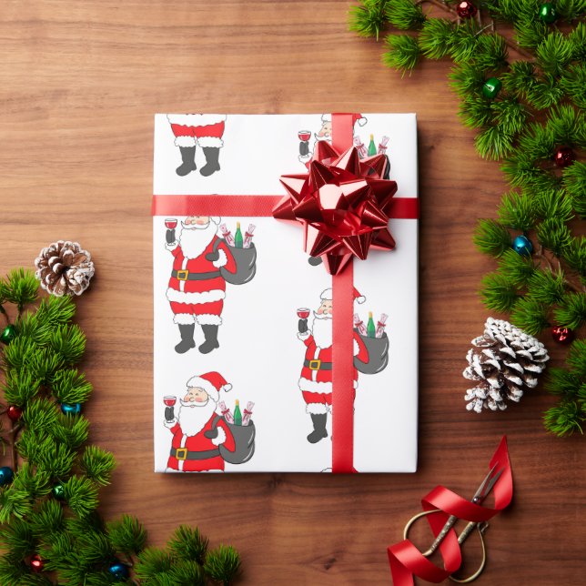 Christmas Santa Red Wine Lover Wrapping Paper (Holiday Gift)