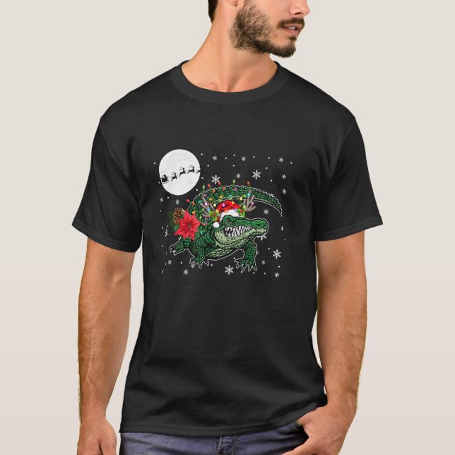 Christmas Santa Reindeer Alligator Matching Kids T T-Shirt (Front)