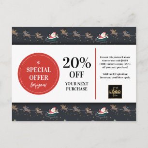 Christmas Santa Reindeer Custom Coupon Discount  Postcard