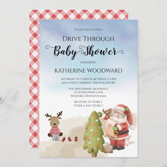 Christmas Santa | Reindeer Drive Thru Baby Shower Invitation (Front/Back)