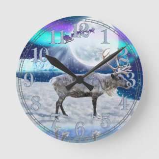 Christmas Santa & Reindeer Fantasy Art Gift Round Clock