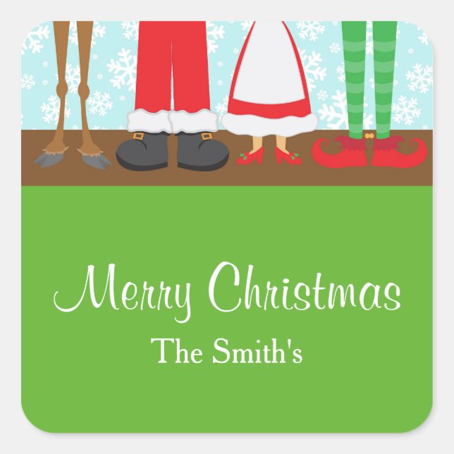 Christmas Santa Reindeer Feet Square Sticker (Front)