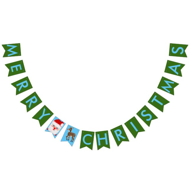 Christmas Santa Reindeer Green Bunting Banner (All)