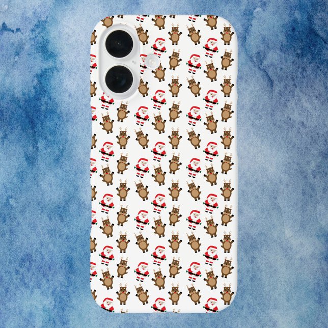 Christmas Santa Reindeer Pattern White Case-Mate iPhone Case (A phone case with a Christmas pattern of santa and reindeer.)