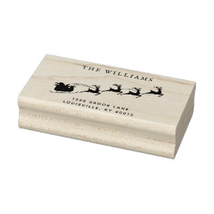 Christmas Santa Reindeer Return Address Rubber Stamp