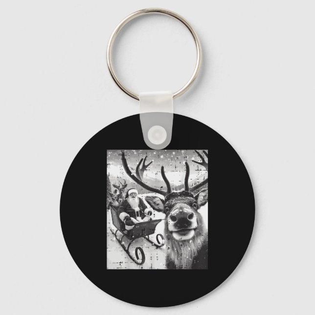 Christmas Santa Reindeer Selfie Funny Xmas Men Wom Key Ring (Front)