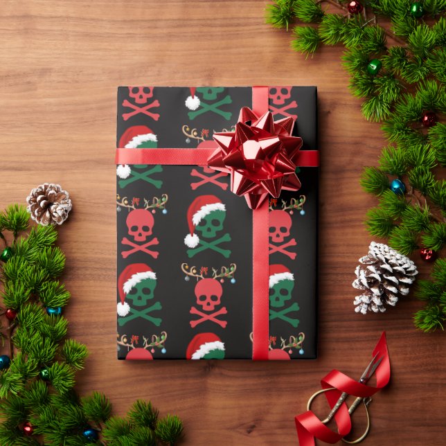 Christmas Santa Reindeer Skull and Bones Wrapping Paper (Holiday Gift)