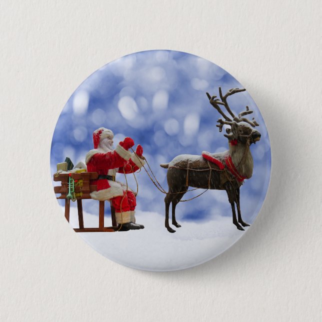 Christmas Santa Reindeer Sledging Snow 6 Cm Round Badge (Front)
