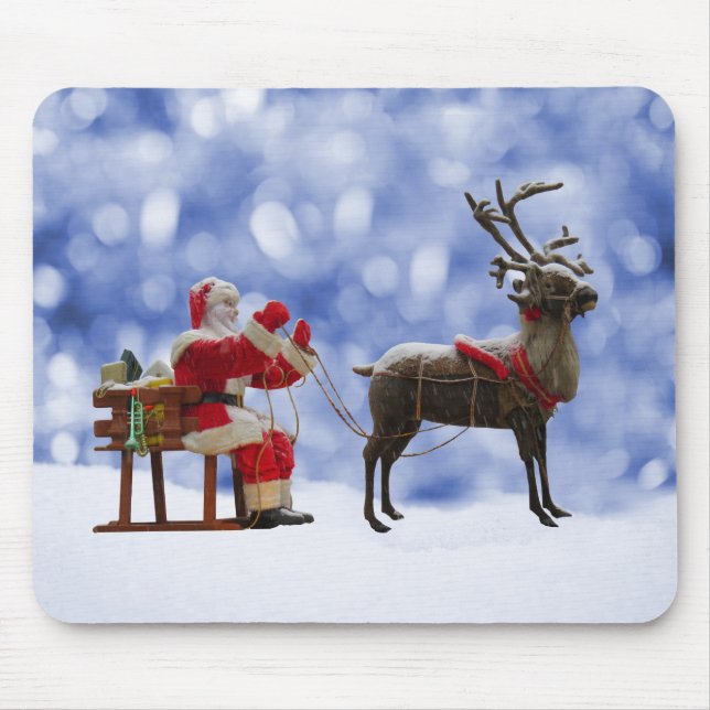 Christmas Santa Reindeer Sledging Snow Mouse Mat (Front)