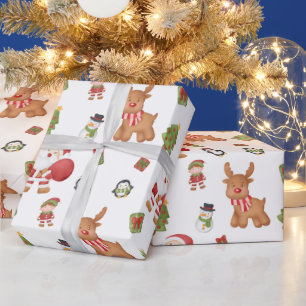 Christmas Santa, Reindeer, Snowman, Penguin Wrapping Paper