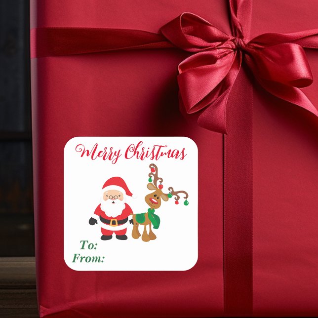  Christmas Santa Reindeer To From Gift  Square Sticker (Creator Uploaded)