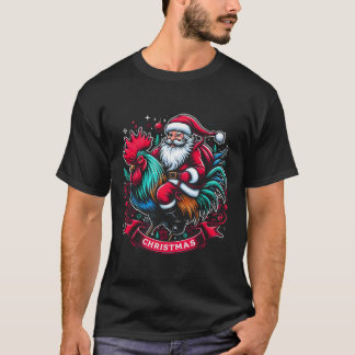 Christmas Santa Riding a Rooster Christmas T-Shirt