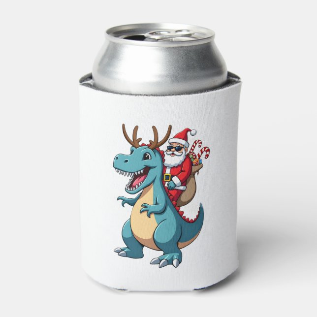 Christmas Santa Riding Dinosaur Deer Xmas (1) Can Cooler (Can Front)