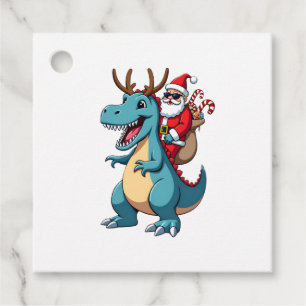 Christmas Santa Riding Dinosaur Deer Xmas (1) Favour Tags