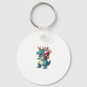 Christmas Santa Riding Dinosaur Deer Xmas (1) Key Ring