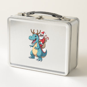 Christmas Santa Riding Dinosaur Deer Xmas (1) Metal Lunch Box
