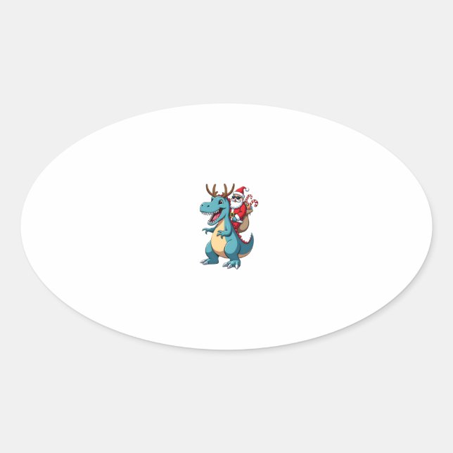 Christmas Santa Riding Dinosaur Deer Xmas (1) Oval Sticker (Front)