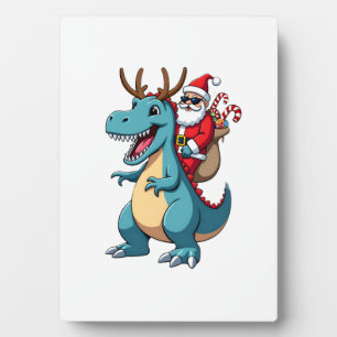 Christmas Santa Riding Dinosaur Deer Xmas (1) Plaque