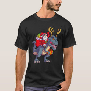 Christmas Santa Riding Dinosaur Deer Xmas Kids Boy T-Shirt