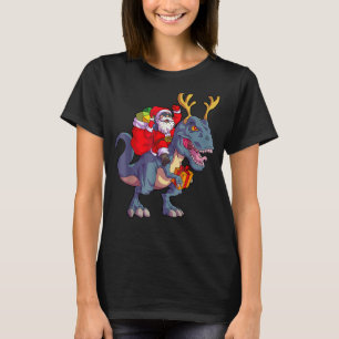 Christmas Santa Riding Dinosaur Deer Xmas Kids Boy T-Shirt