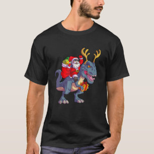 Christmas Santa Riding Dinosaur-Deer Xmas T-Shirt