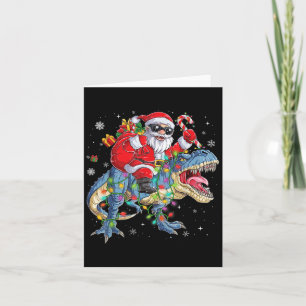 Christmas Santa Riding Dinosaur Funny Xmas Lights  Card