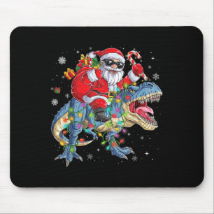 Christmas Santa Riding Dinosaur Funny Xmas Lights Mouse Mat