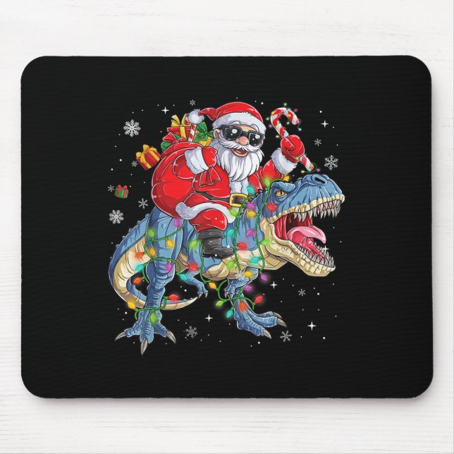 Christmas Santa Riding Dinosaur Funny Xmas Lights  Mouse Mat (Front)