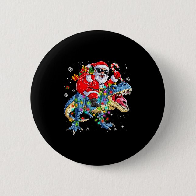 Christmas Santa Riding Dinosaur T-rex Funny Xmas L 6 Cm Round Badge (Front)