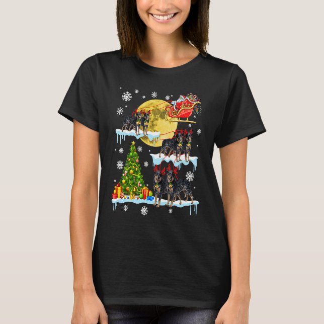 Christmas Santa Riding Miniature Pinscher Tree Lig T-Shirt (Front)