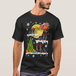 Christmas Santa Riding Miniature Pinscher Tree Lig T-Shirt