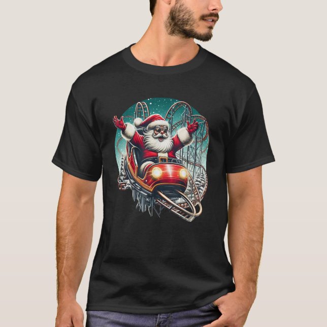 Christmas Santa Riding On Roller Coaster Funny Kid T-Shirt (Front)