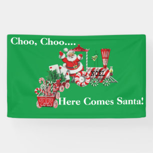 Christmas Santa Riding Peppermint Candy Train Banner