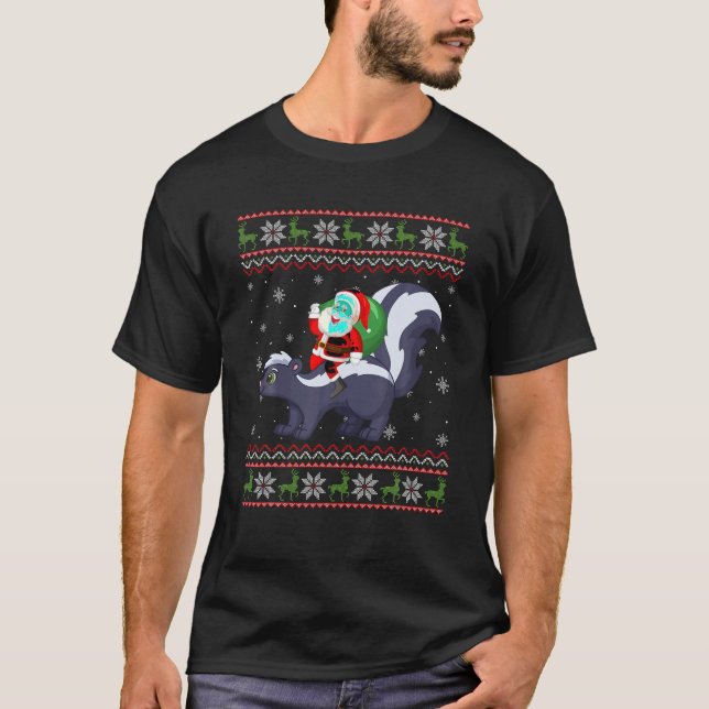 Christmas Santa Riding Skunk Funny Ugly Xmas Sweat T-Shirt (Front)