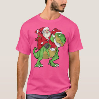 Christmas Santa Riding T-Rex Dinosaur Kids T-Shirt