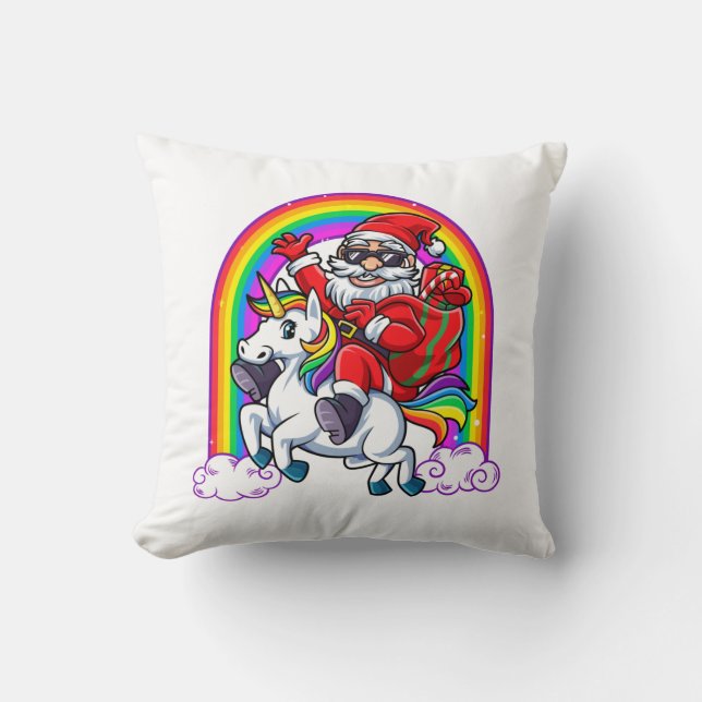 Christmas Santa Riding Unicorn Cushion (Front)
