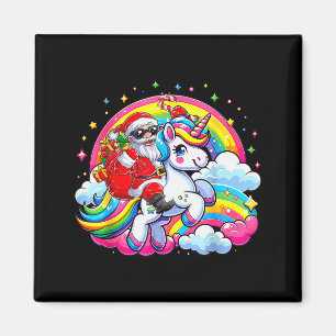 Christmas Santa Riding Unicorn Cute Xmas Girls Wom Magnet