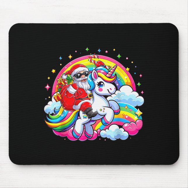 Christmas Santa Riding Unicorn Cute Xmas Girls Wom Mouse Mat (Front)