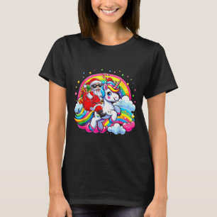 Christmas Santa Riding Unicorn Cute Xmas Girls Wom T-Shirt