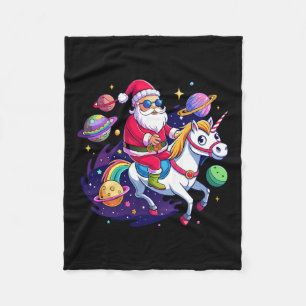 Christmas Santa Riding Unicorn Cute Xmas Holiday G Fleece Blanket