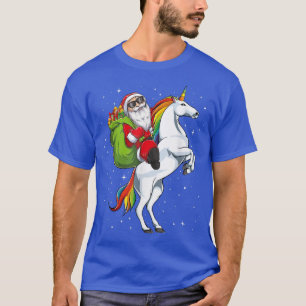 Christmas Santa Riding Unicorn horse Girls Kids Wo T-Shirt