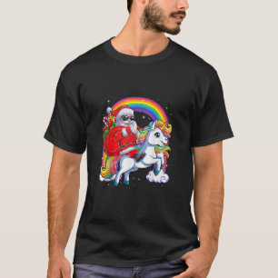 Christmas Santa Riding Unicorn Rainbow Xmas Girls  T-Shirt
