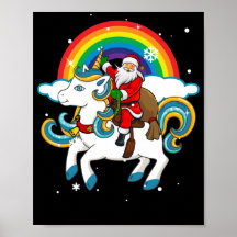 Christmas Santa Riding Unicorn Xmas Gifts Rainbow