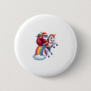 Christmas Santa Riding Unicorn Xmas Girls Women Ra 6 Cm Round Badge